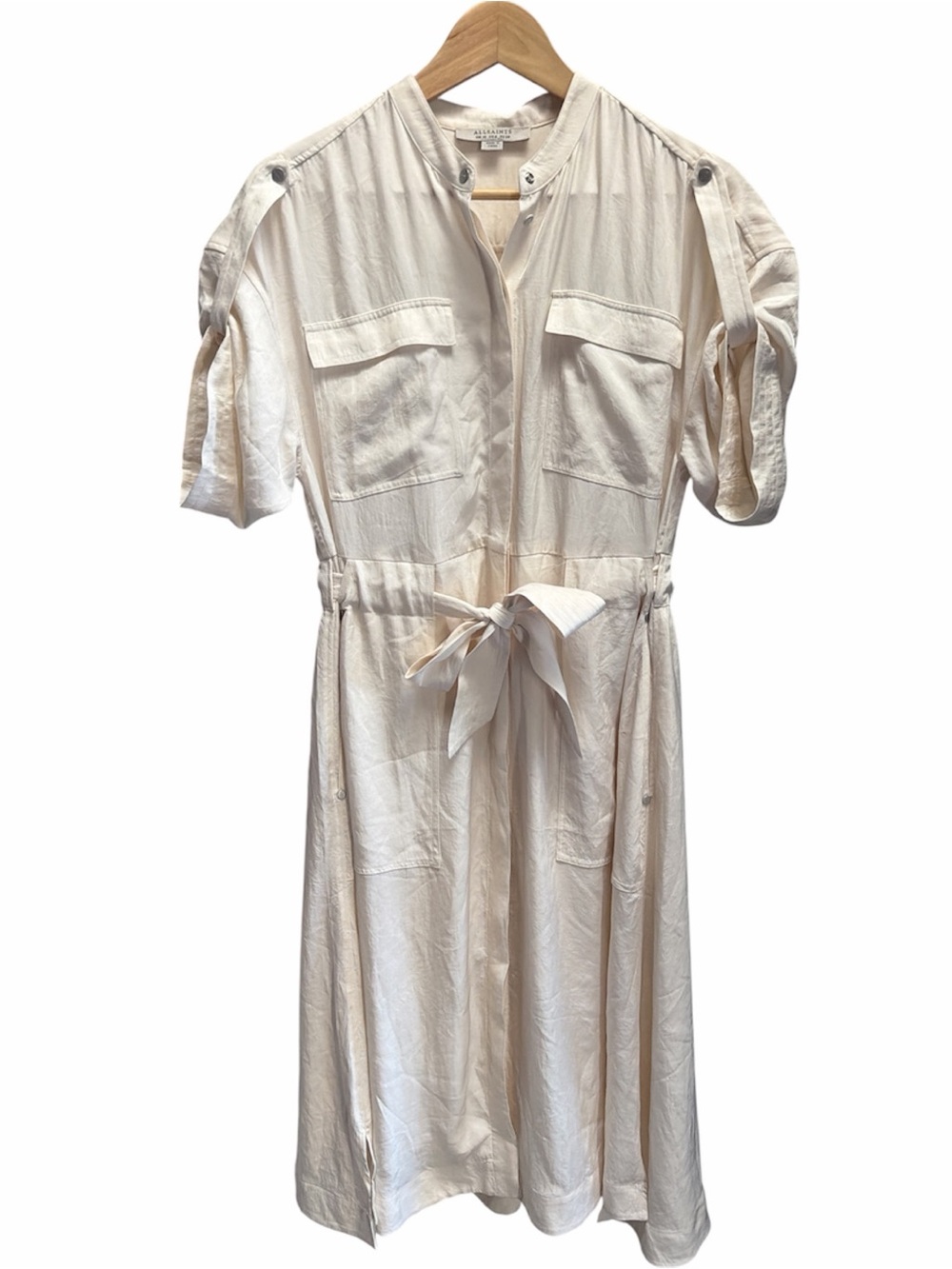 AllSaints Luciana Satin Utility Midi Dress in Ivory size 6 - Picture 3 of 10